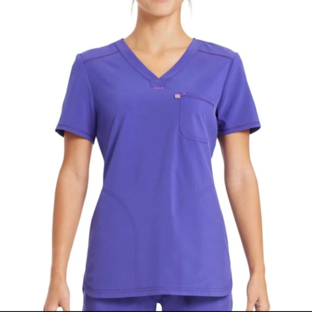 ScrubStar Women's Size XL Scrubs Henley Top Purple V-neck NWT